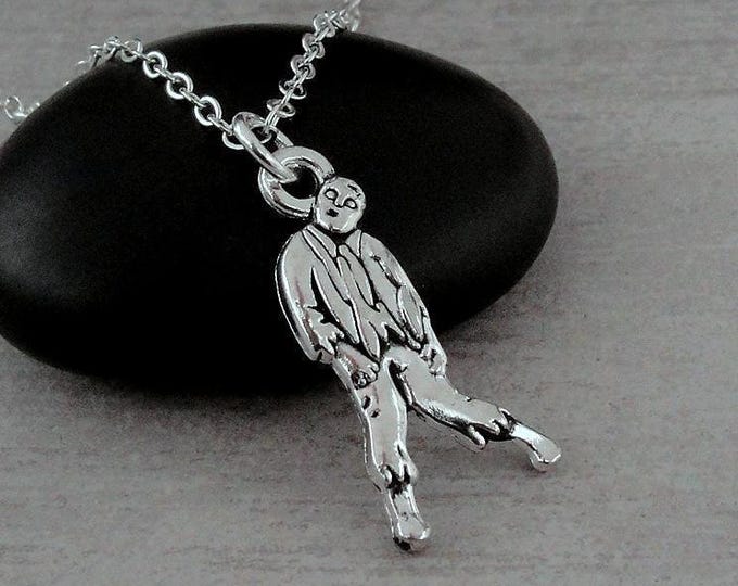 Zombie Necklace, Silver Plated Zombie Charm Necklace, Halloween Charm, Horror Movie Charm, Goth Charm Jewelry, Zombie Gift, Zombie Jewelry