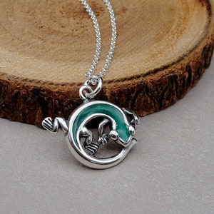 Green Lizard Necklace, Sterling Silver Green Gecko Charm on a Silver Cable Chain, Salamander Charm, Reptile Charm, Lizard Jewelry