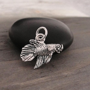 Betta Charm, Silver 3D Betta Fish Charm, Siamese Fighting Fish Charm, Betta Necklace Charm, Betta Bracelet Charm, Betta Gift, Betta Jewelry