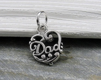 925 Sterling Silver Dad Charm, Daddy Charm, Father Charm, Dad Heart Charm, Bracelet Charm, Necklace Charm, Dad Memorial Gift, Love Dad Charm