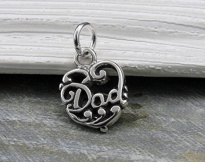 925 Sterling Silver Dad Charm, Daddy Charm, Father Charm, Dad Heart Charm, Bracelet Charm, Necklace Charm, Dad Memorial Gift, Love Dad Charm