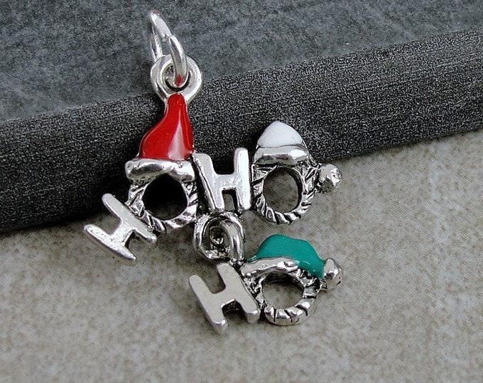 Ho Ho Ho Charm, Silver Christmas Charm, HoHoHo Charm, Santa Claus Charm, Red and Green Christmas Charm, Christmas Jewelry