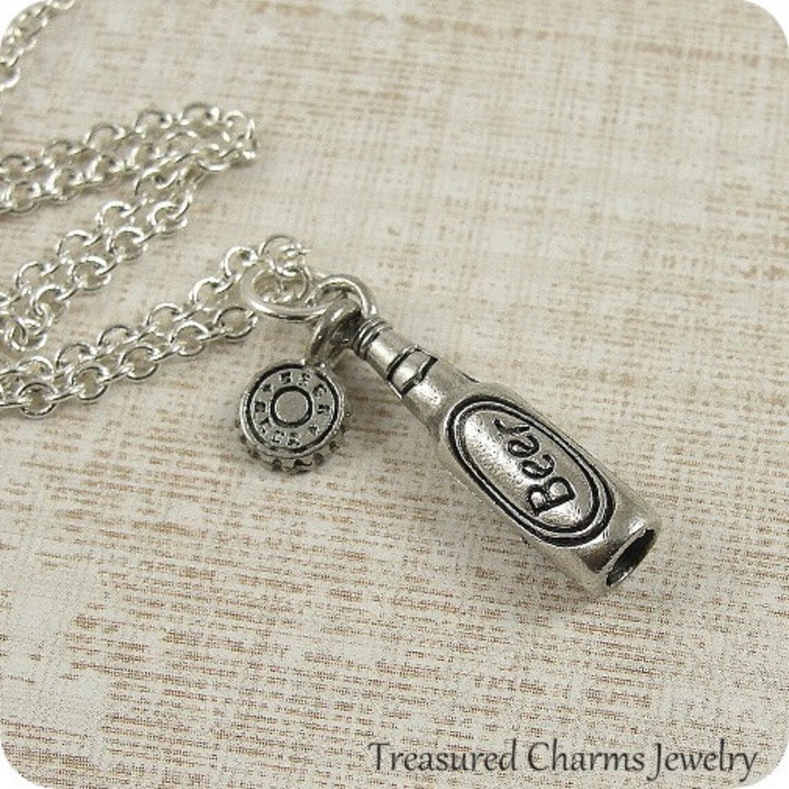 Beer Bottle Necklace Silver Plated Charm on a 17 inch Cable Etsy
