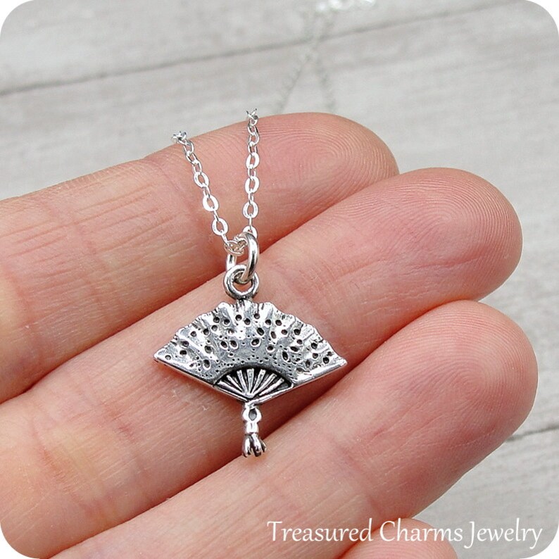 925 Sterling Silver Victorian Fan Necklace Hand Fan Charm Etsy