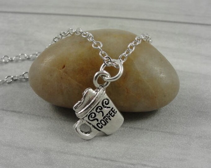 Coffee Cup Necklace, Silver Plated Coffee Mug Charm on a Silver Cable Chain