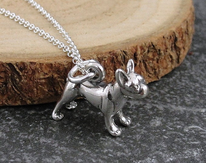 Boston Terrier Necklace, Sterling Silver 3D Boston Terrier Charm on a Silver Cable Chain, French Bulldog Necklace, Boston Terrier Gift