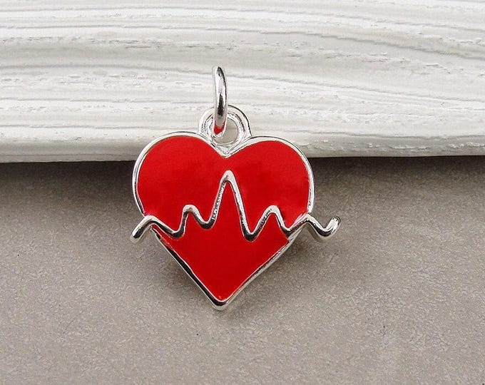 Heartbeat Charm, Red Heartbeat Necklace Charm, Nurse Charm, Doctor Charm, EKG Hearbeat Charm, Bracelet Charm, GIft for Nurse or Doctor