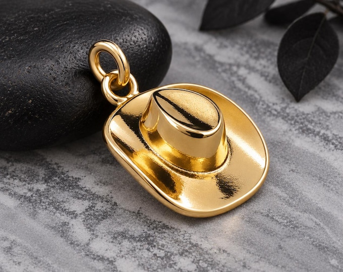 Gold Cowboy Hat Charm, Western Cowboy Pendant for Necklace or Bracelet, Rodeo Cowgirl Charm, Country Western Jewelry, Cowgirl Gift