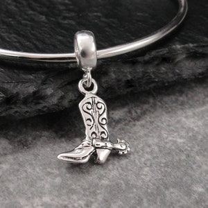 Cowboy Boot European Charm, Sterling Silver Western Boot Dangle Charm, Cowboy Boot Charm, Cowboy Charm, Cowgirl Charm, Cowboy Gift Jewelry