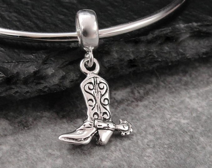 Cowboy Boot European Charm, Sterling Silver Western Boot Dangle Charm, Cowboy Boot Charm, Cowboy Charm, Cowgirl Charm, Cowboy Gift Jewelry