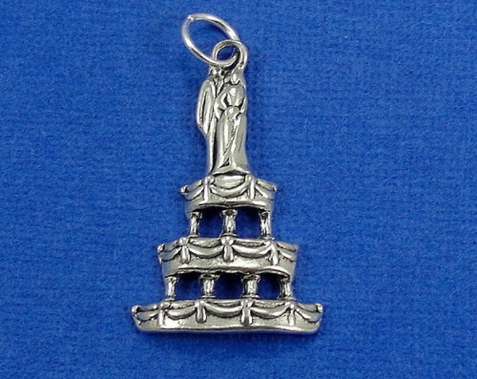 CLOSEOUT - Wedding Cake Charm - Silver Plated Wedding Cake Charm for Necklace or Bracelet