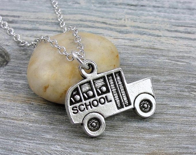 School Bus Necklace, Silver School Bus Charm Necklace, Bus Driver Charm Necklace, School Charm, Back to School Gift, Bus Driver Gift