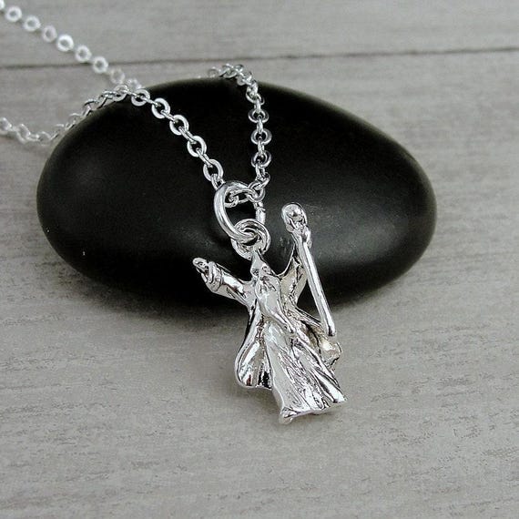 Wizard Necklace, Silver Plated Wizard Charm Necklace, Warlock