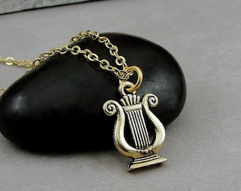 Lyre Necklace, Gold Lyre Charm Necklace, Ancient Harp Necklace, Musical Lyre Charm, Sorority Necklace, Sorority Gift, Greek Lyre Jewelry