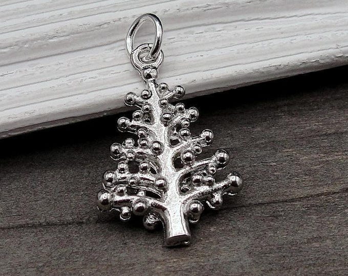 Christmas Tree Charm, Silver Pine Tree Charm for Necklace or Bracelet, Christmas Charm, Christmas Necklace, Holiday Charm, Winter Tree Charm