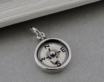 Compass Charm, 925 Sterling Silver Compass Charm for Necklace or Bracelet, Graduation Charm, Camping Charm, Hiking Charm, Graduation Gift