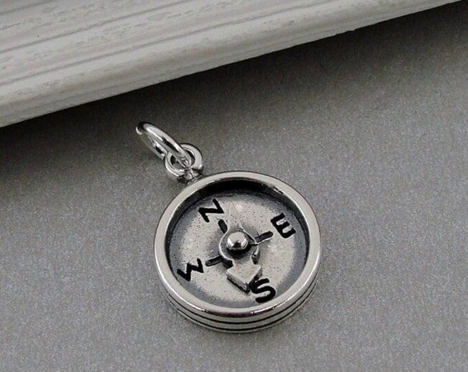 Compass Charm, 925 Sterling Silver Compass Charm for Necklace or Bracelet, Graduation Charm, Camping Charm, Hiking Charm, Graduation Gift