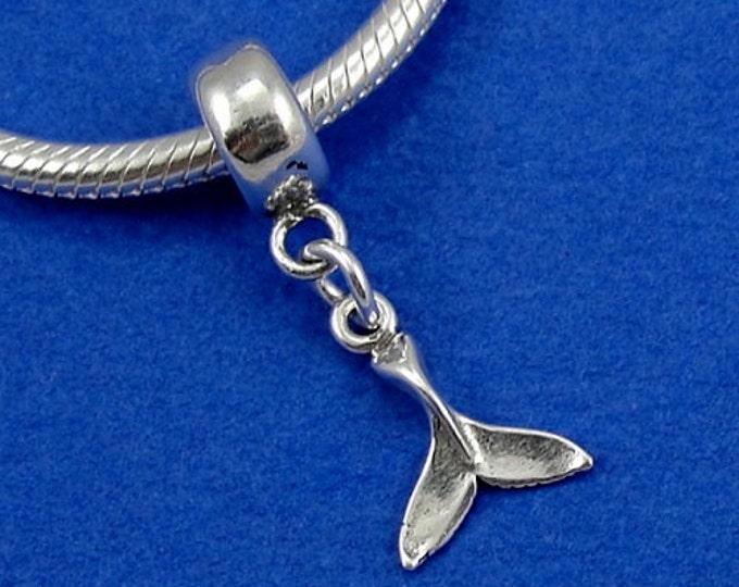 Whale Fluke European Dangle Bead Charm - Sterling Silver Whale Tail Charm for European Bracelet