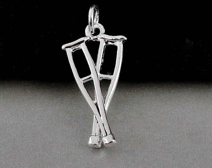 Crutches Charm, Silver Crutch Charm for Necklace or Bracelet, Break a Leg Charm, Good Luck Charm, Doctor Charm, Nurse Charm, Medical Charm
