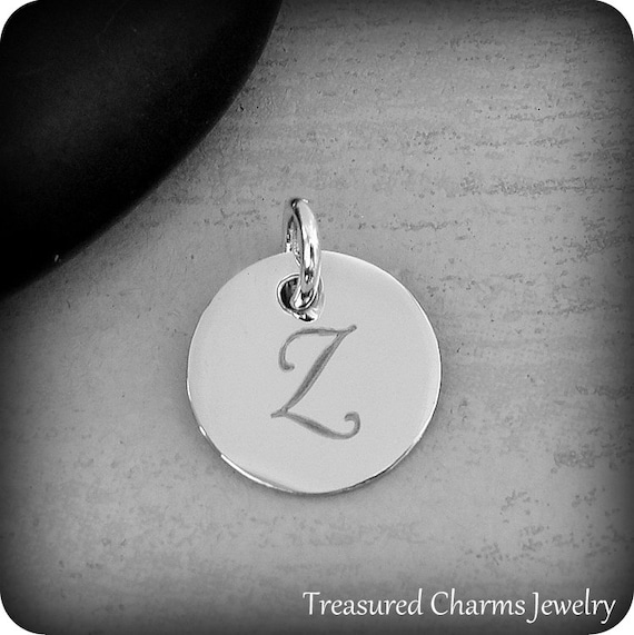 Antiqued Finish Sterling Silver Letter Z Disk Charm Antiqued Finish Sterling Silver Letter Z Disk Charm