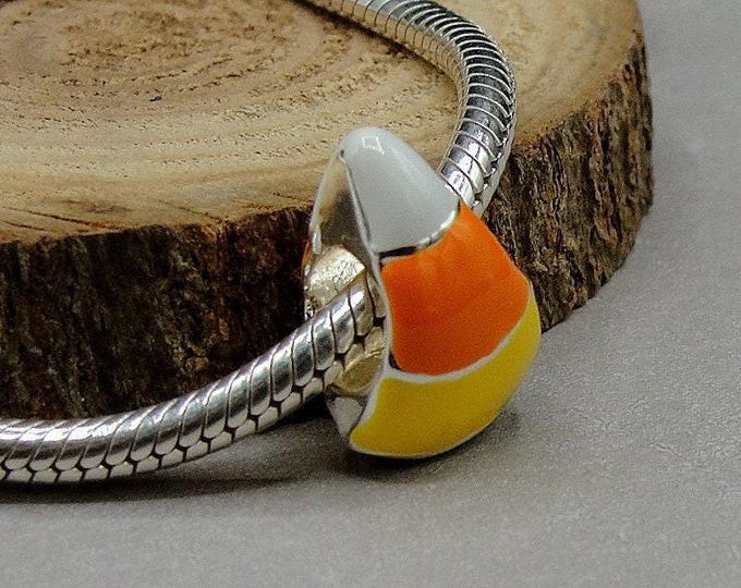 Candy Corn European Charm, Candy Corn Large Hole Bead, Candy Corn Big Hole Bead, Halloween Candy Charm, 3D Candy Corn Spacer Bead
