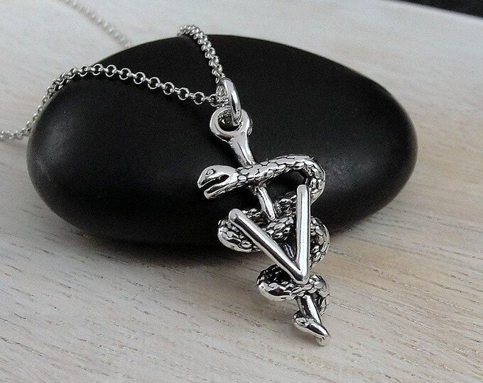 Veterinarian Necklace, 925 Sterling Silver Vet Symbol Charm Necklace, Veterinarian Charm, Veterinarian Pendant, Vet Gift, Veterinarian Gift