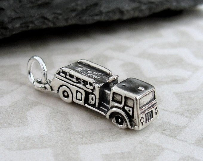 Fire Engine Charm, 925 Sterling Silver 3D Fire Truck Charm for Necklace or Bracelet, Firefighter Charm, Fireman Charm, Firefighter Gift