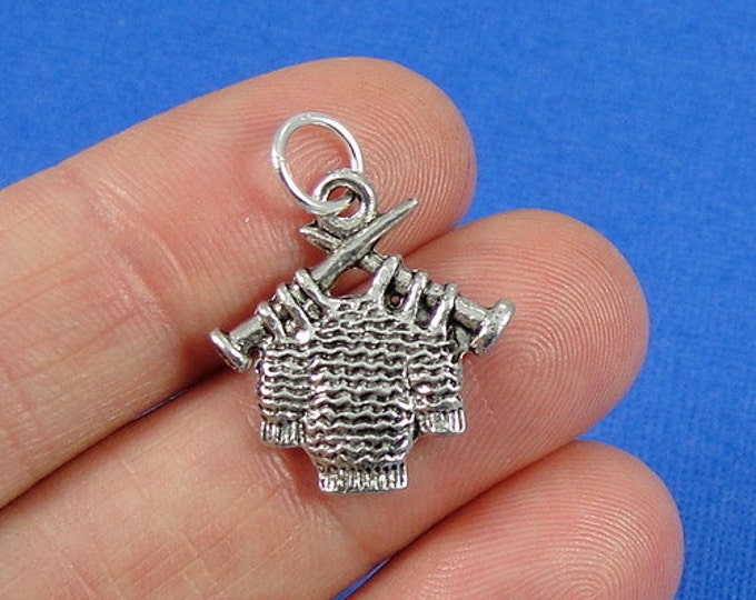 Knitted Sweater Charm - Silver Plated Knitted Sweater Charm for Necklace or Bracelet