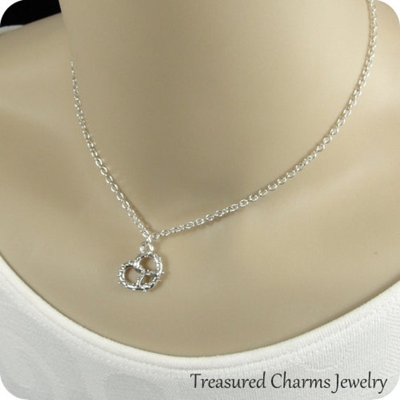 Pretzel Necklace, Silver Pretzel Charm on a Silver Cable