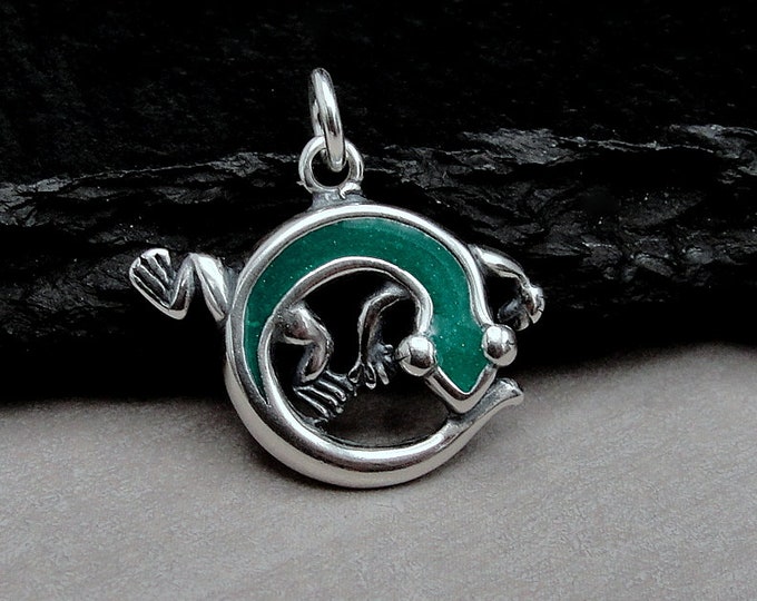 Green Gecko Charm, Sterling Silver Lizard Charm for Necklace or Bracelet, Iguana Charm, Reptile Charm, Salamander Charm, Lizard Gift