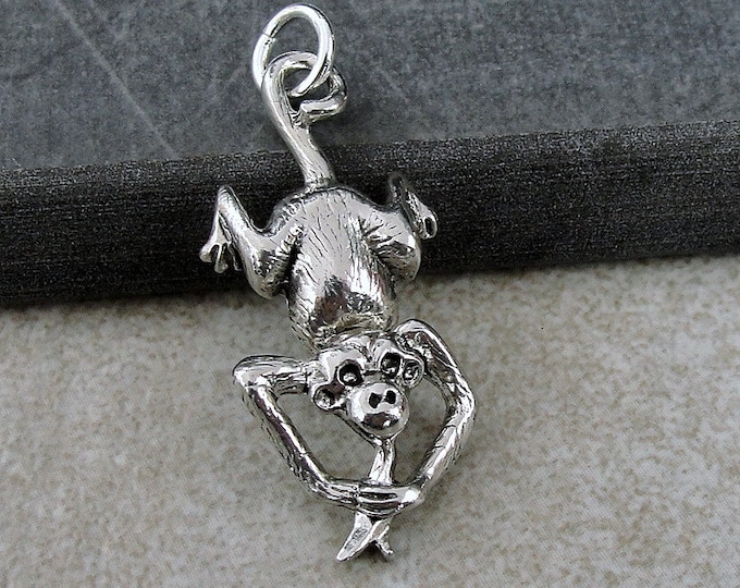 Monkey Charm, Silver Monkey Charm for Necklace or Bracelet, Zoo Animal Charm, Primate Charm, Monkey Gift, Monkey Jewelry