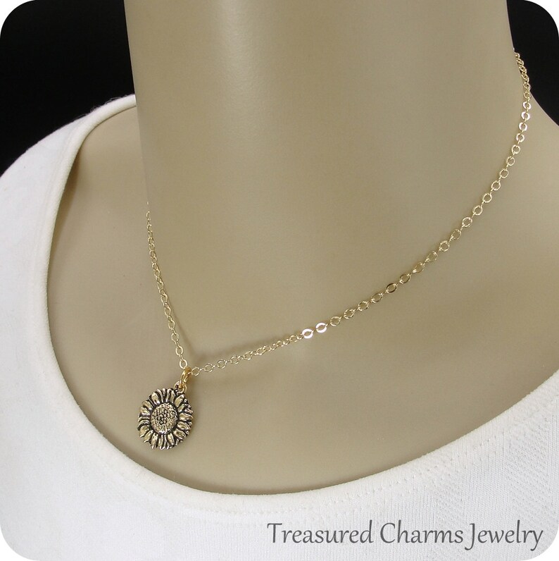 Sunflower Necklace Gold Sunflower Charm Necklace Daisy Etsy