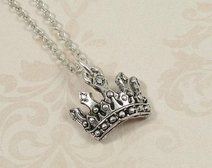 Royal Crown Necklace, Silver Royal Crown Charm on a Silver Cable Chain