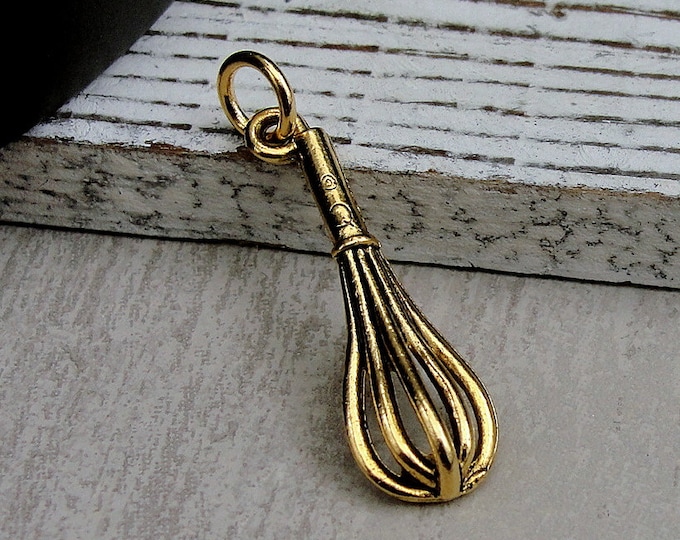 Whisk Charm, Gold Whisk Charm for Necklace or Bracelet, Baking Charm, Chef Charm, Cooking Charm, Kitchen Utensil, Culinary Themed Gift