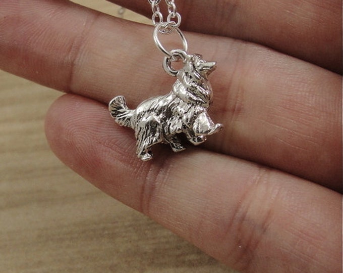 Collie Sheltie Necklace, Silver Collie Sheltie Dog Charm on a Silver Cable Chain