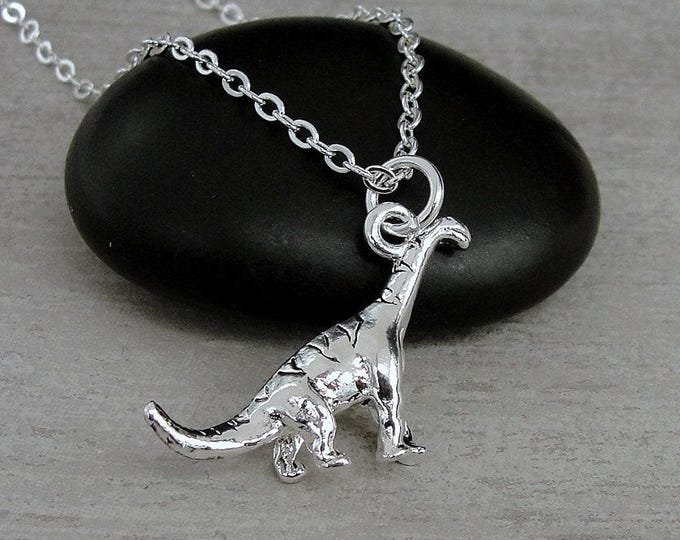 Brontosaurus Necklace, Brachiosaurus Necklace, Silver Plated Brontosaurus Charm Necklace, Dinosaur Necklace, Dinosaur Charm, Dinosaur Gift