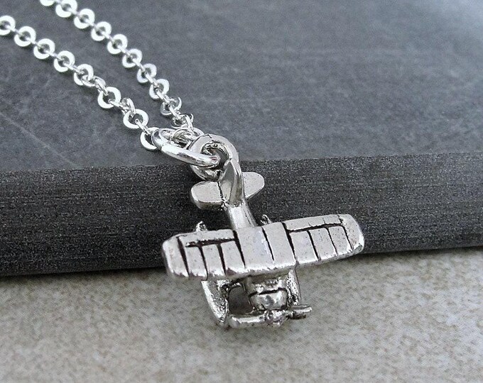 Seaplane Necklace, Silver Plated Seaplane Charm Necklace, Floatplane Necklace, Hydroplane Necklace, Watercraft Charm, Aircraft Necklace