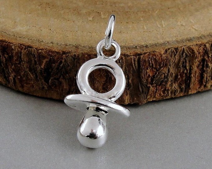 Pacifier Charm, Silver Plated 3D Pacifier Charm for Necklace or Bracelet, Binky Charm, Newborn Baby Charm, Infant Charm, Baby Shower Gift