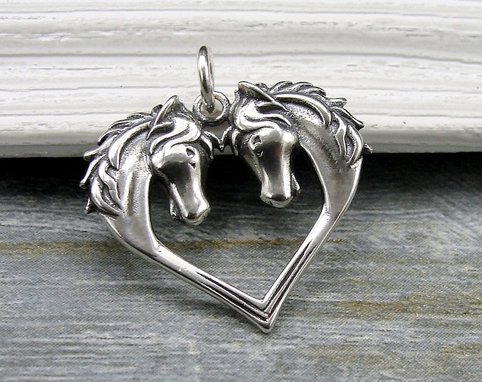 925 Sterling Silver Horse Heart Charm, Heart Shaped Horse Charm, Horse Lover Charm, Pony Charm, Bracelet Charm, Necklace Charm, Horse Gift
