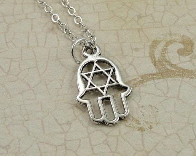 Hamsa Necklace, Silver Hamsa Charm on a Silver Cable Chain