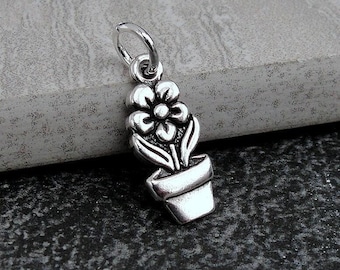 Flower Pot Charm, Sterling Silver Flower Charm for Necklace or Bracelet, Spring Flowers Charm, Daisy Charm, Spring Charm, Gardening Charm