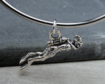 Scuba Diver Charm, 925 Sterling Silver 3D Scuba Charm for Necklace or Bracelet, Deep Sea Diver Charm, Snorkeling Charm, Scuba Diving Gift