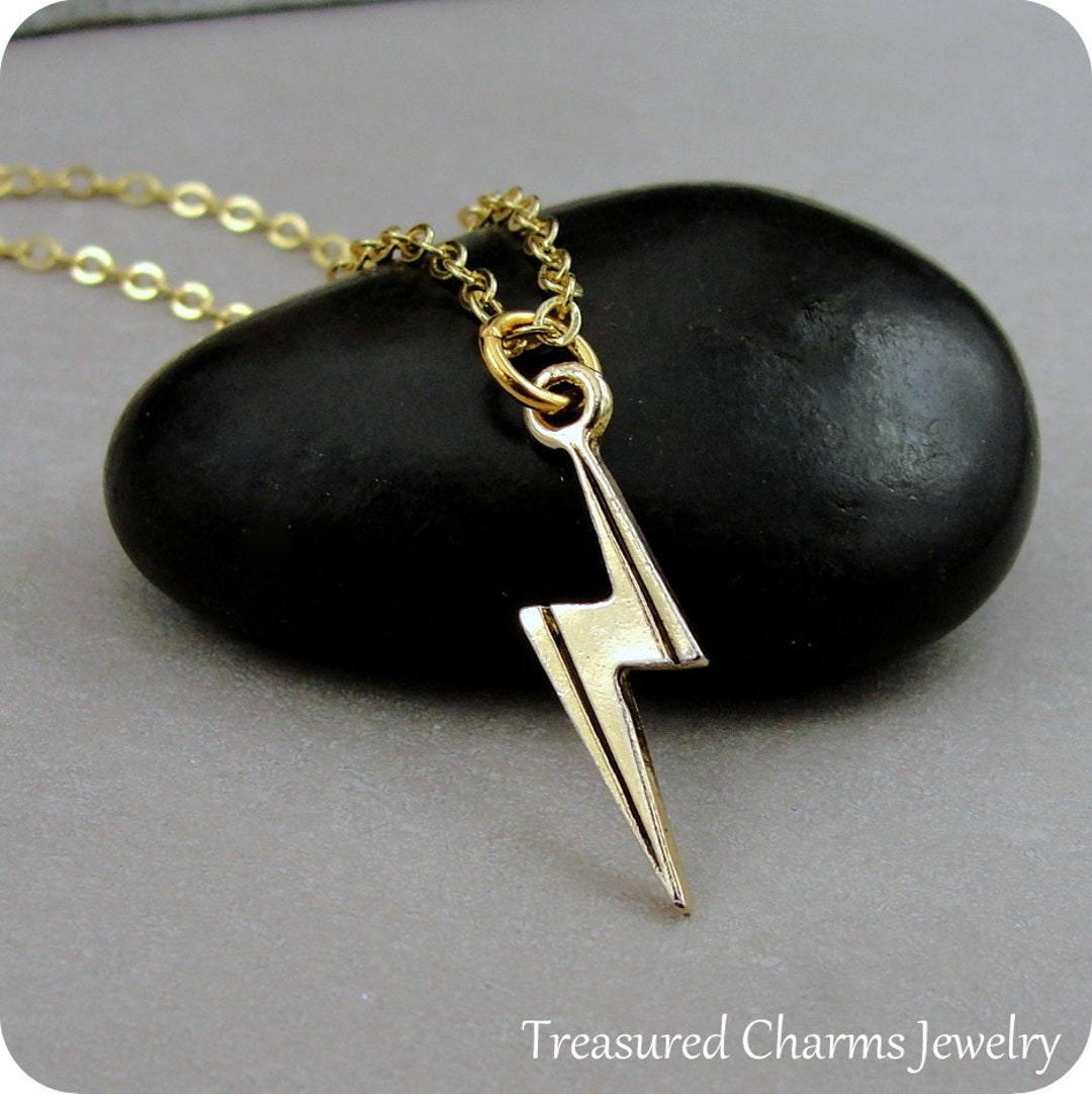 Lightning Bolt Necklace, Gold Lightning Bolt Charm Necklace, Lightning Bolt Jewelry