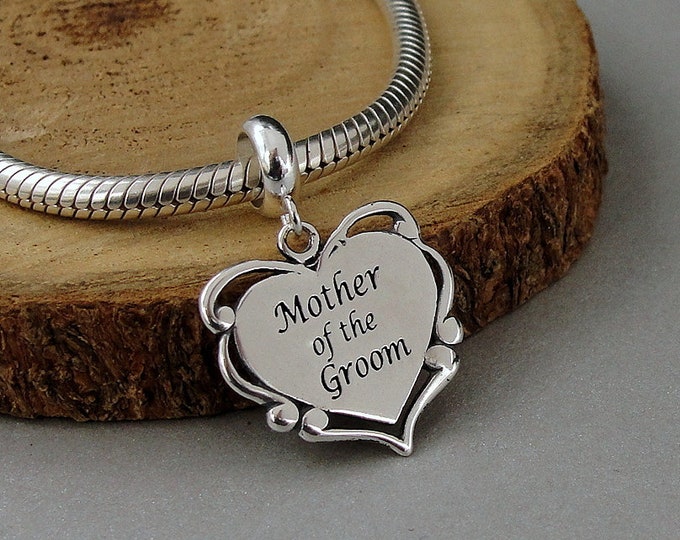 Mother of the Groom European Charm, Sterling Silver Mother of the Groom Dangle Charm, Wedding Charm with Bail, Mother of the Groom Gift