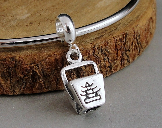 Chinese Takeout Box European Charm, Sterling Silver Chinese Food Charm, Takeout Box Charm with Bail, Snake Bracelet Charm, Large Hole Bead