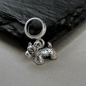 925 Sterling Silver Scottish Terrier Dangle Bead Charm, Tiny Scottie Dog European Charm, Bracelet Charm, Large Hole Bead, Scottie Dog Gift