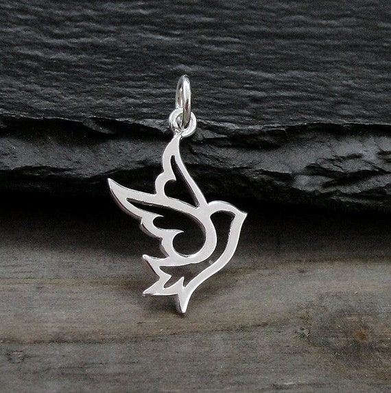 Dove Charm Pendant Open Cut Out Design Sterling Silver Dove Charm Pendant Open Cut Out Design Sterling Silver