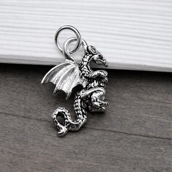 Dragon Charm, Silver 3D Dragon Pendant for Necklace or Bracelet, Mythical Charm, Fantasy Jewelry, Flying Serpent Pendant