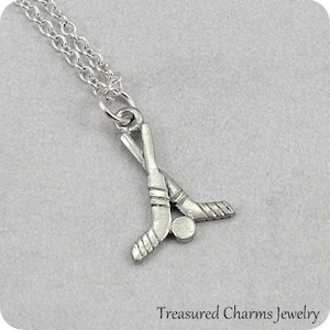 Hockey Sticks Necklace, Silver Hockey Sticks Charm on a Silver Cable Chain