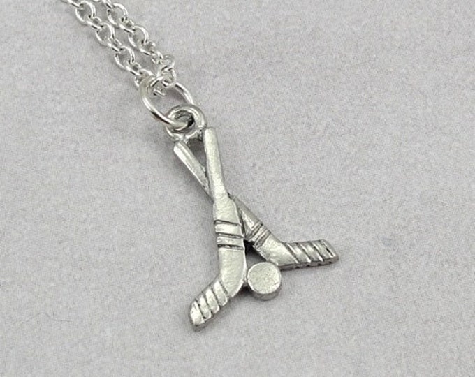 Hockey Sticks Necklace, Silver Hockey Sticks Charm on a Silver Cable Chain